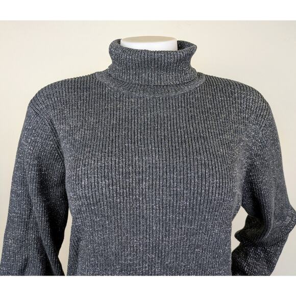Jeanne Pierre Woman Turtleneck Sweater 2X Dark Gray Silver Sparkle Holiday - Picture 3 of 8